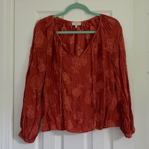EUC Lucky Brand Rust Floral Jacquard Top
